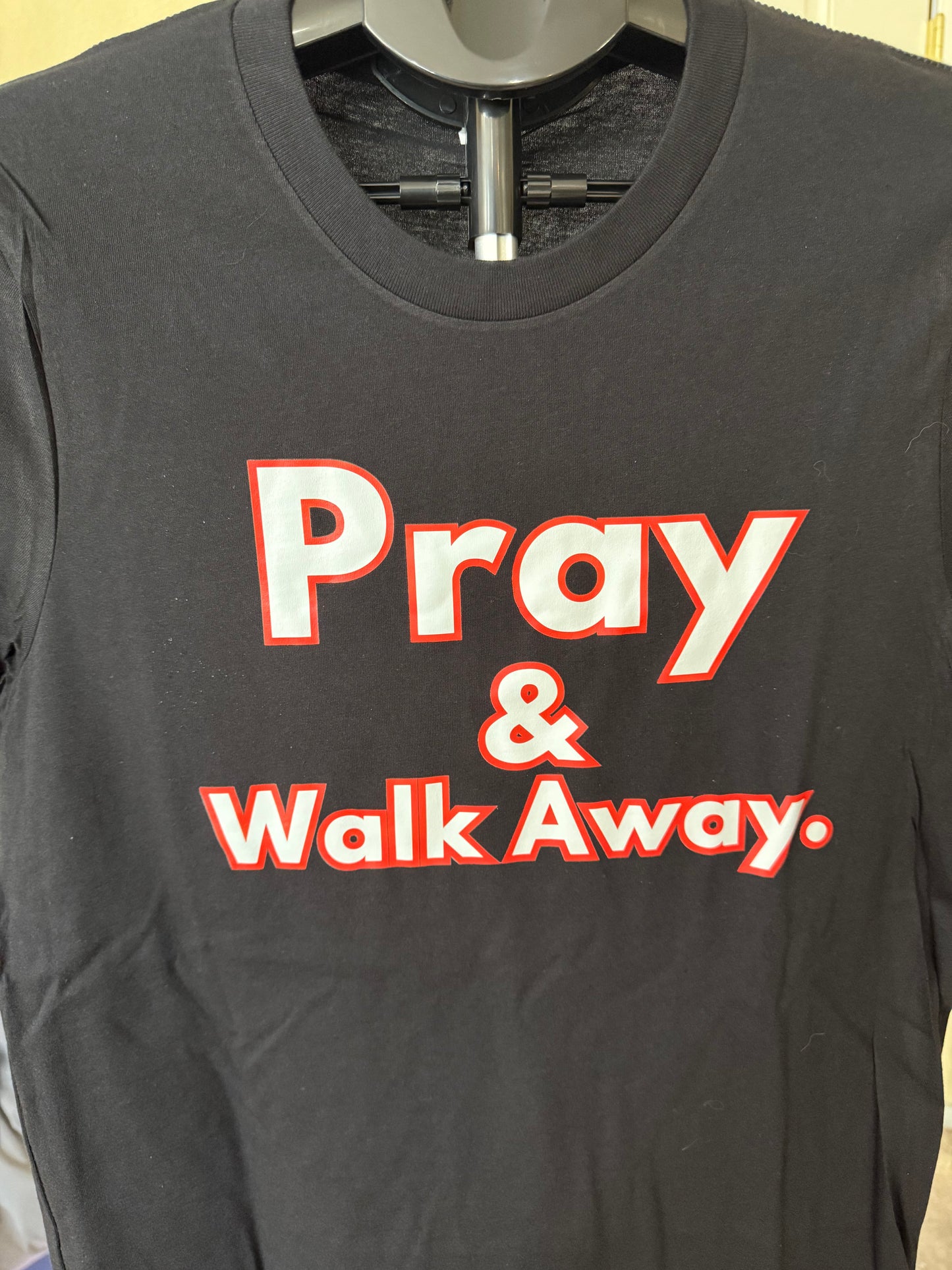 Black t-shirt with red & white letters